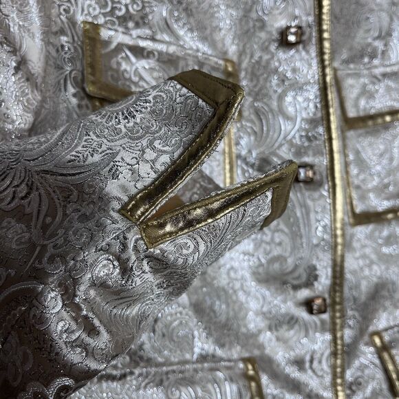 Cache Gold Silver Metallic Paisley Lined Rhinestone Button Jacket Women’s Size 6 - Picture 3 of 10